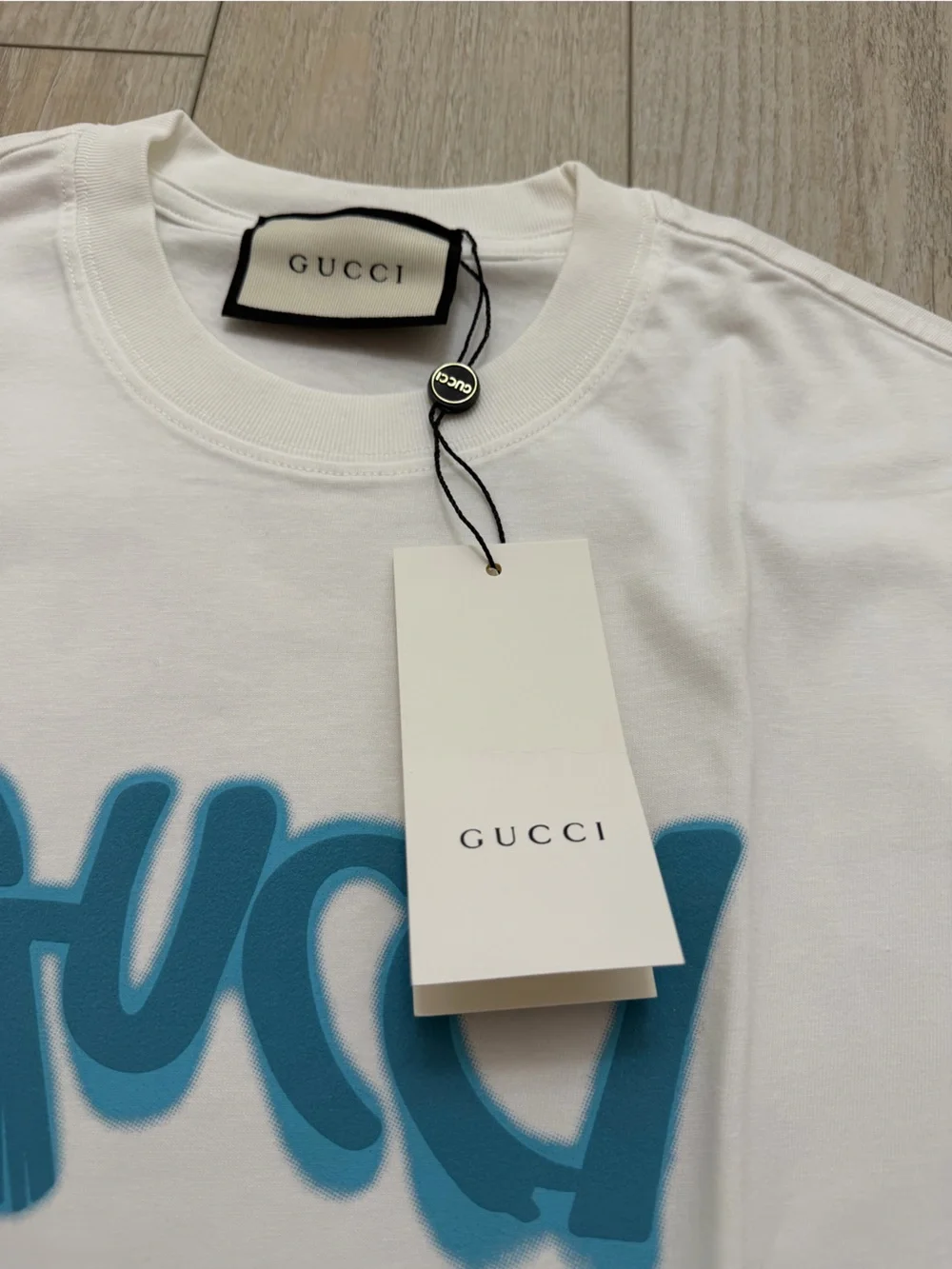 Gucci White Logo T-Shirt Blue Graphic Logo